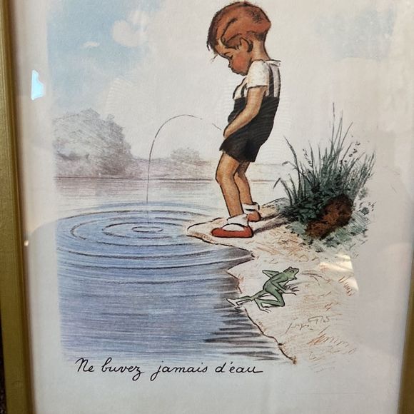 Vintage Pair of Georges Repon Framed Art Lithographs Naughty Children - Picture 3 of 16